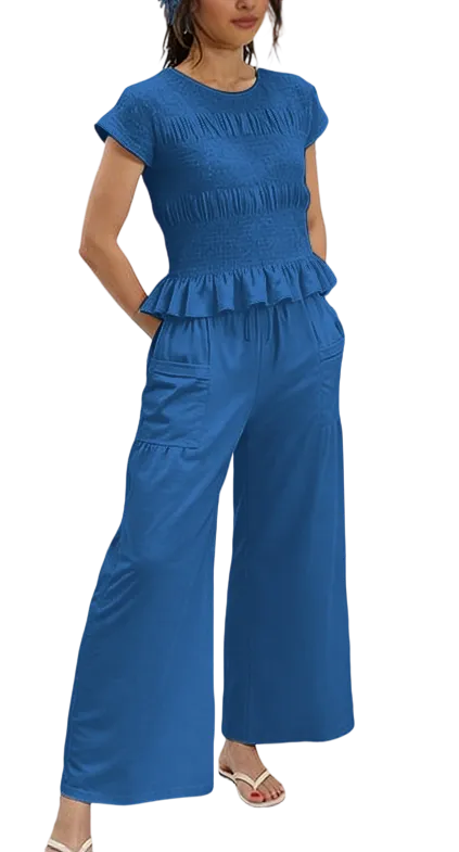 Women's two-piece set: pleated top and wide-leg pants