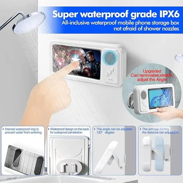 🔥Shower Phone Holder with Wireless Bluetooth Speaker