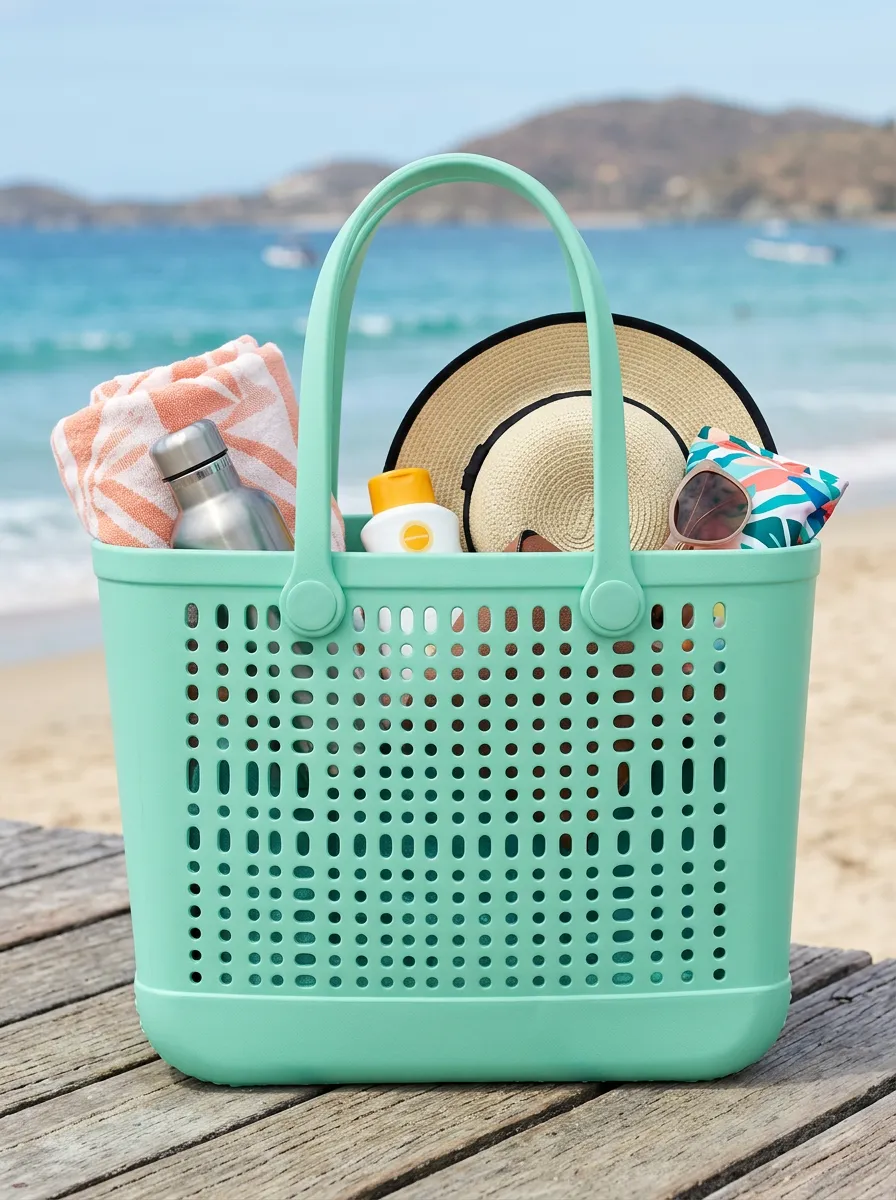 Mint Green Open Hole Waterproof Beach Tote Bag