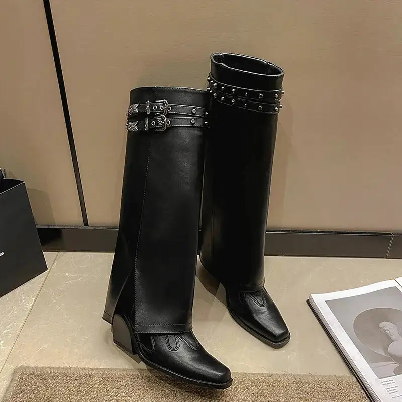 Cowboy Square-Toe Square-Heel Knee-High Boots