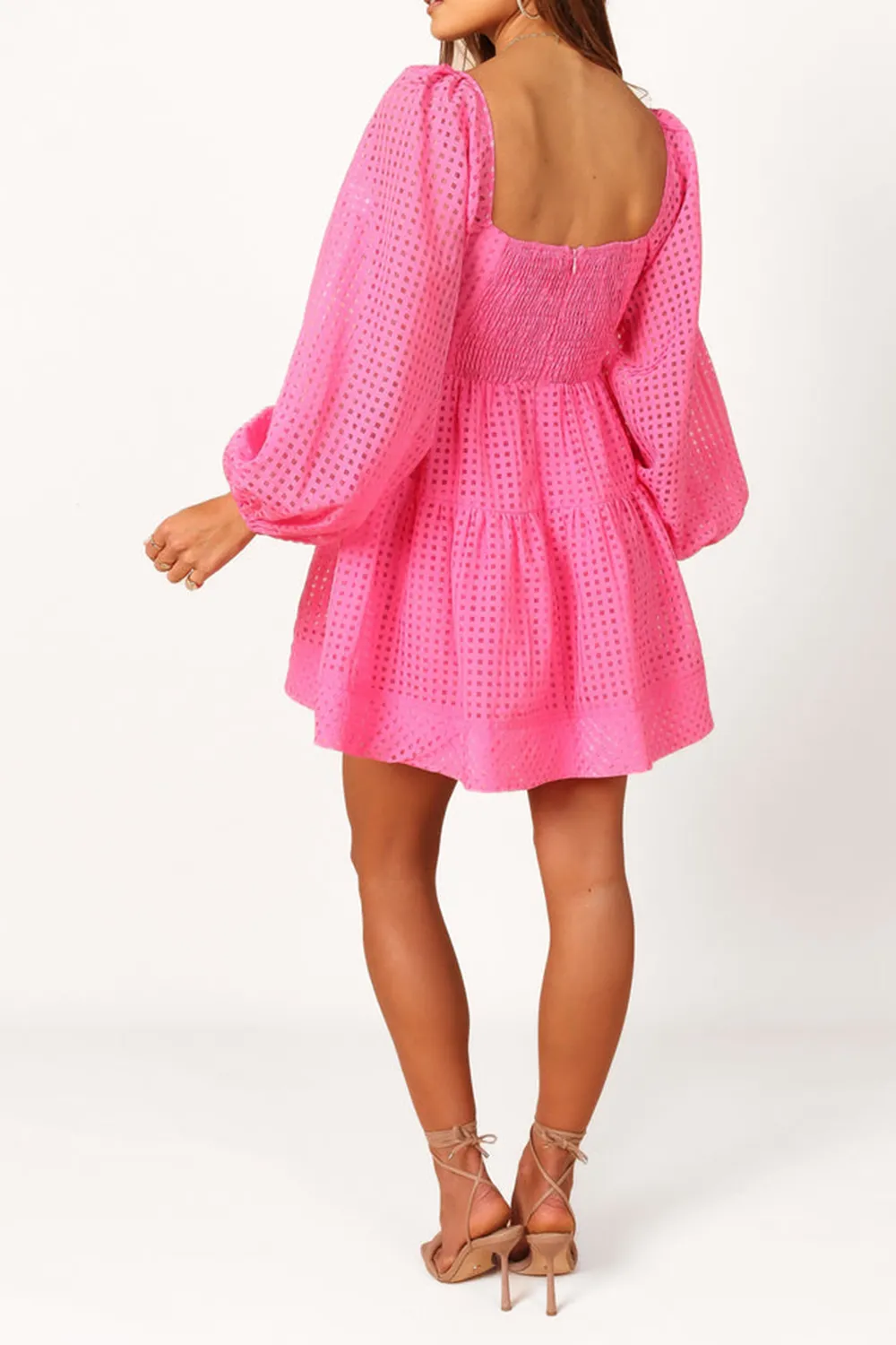 DEEP V NECK MAGENTA LONG SLEEVE MINI DRESS