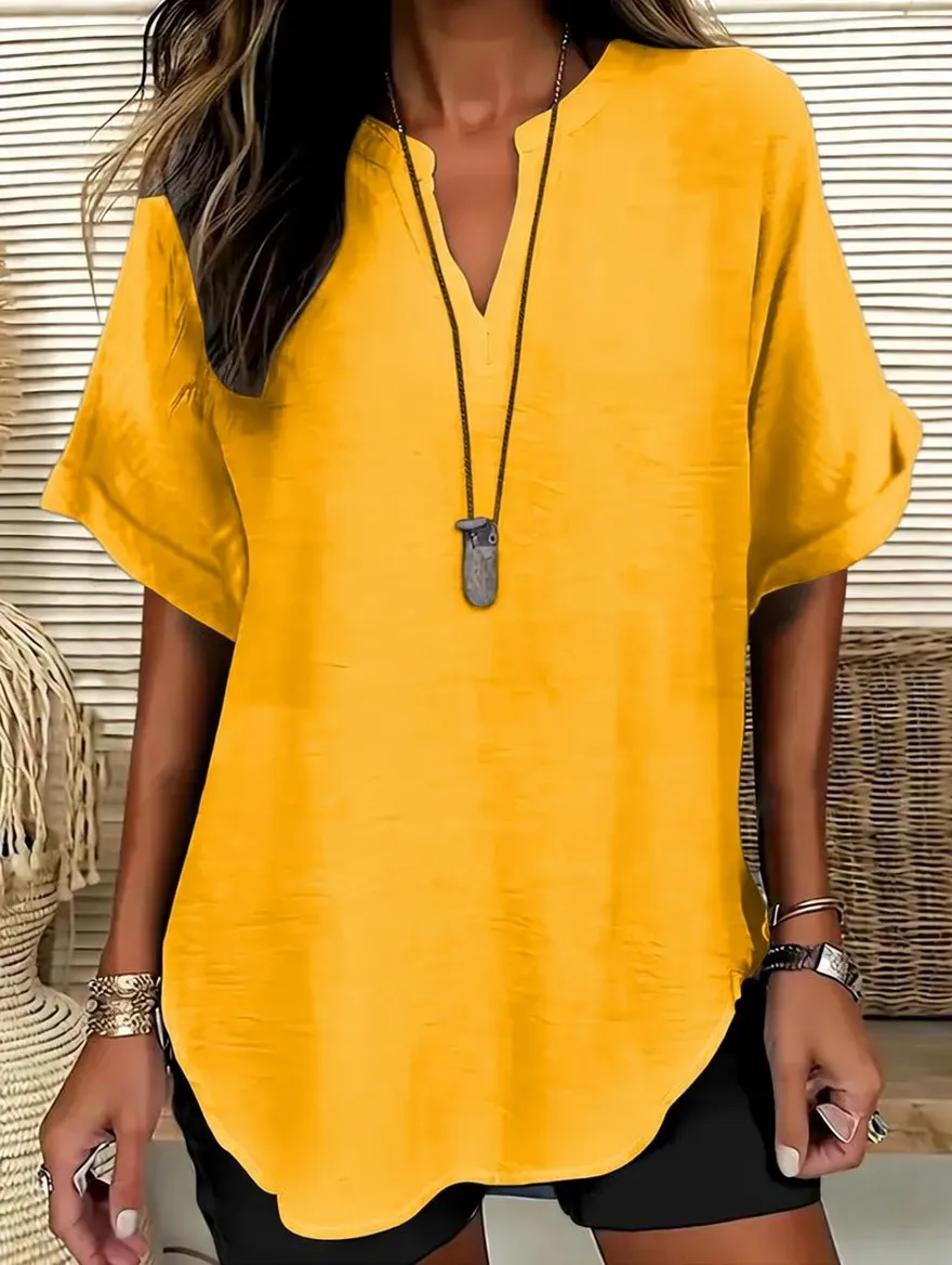 Women's Solid Color Short-Sleeve Shirt