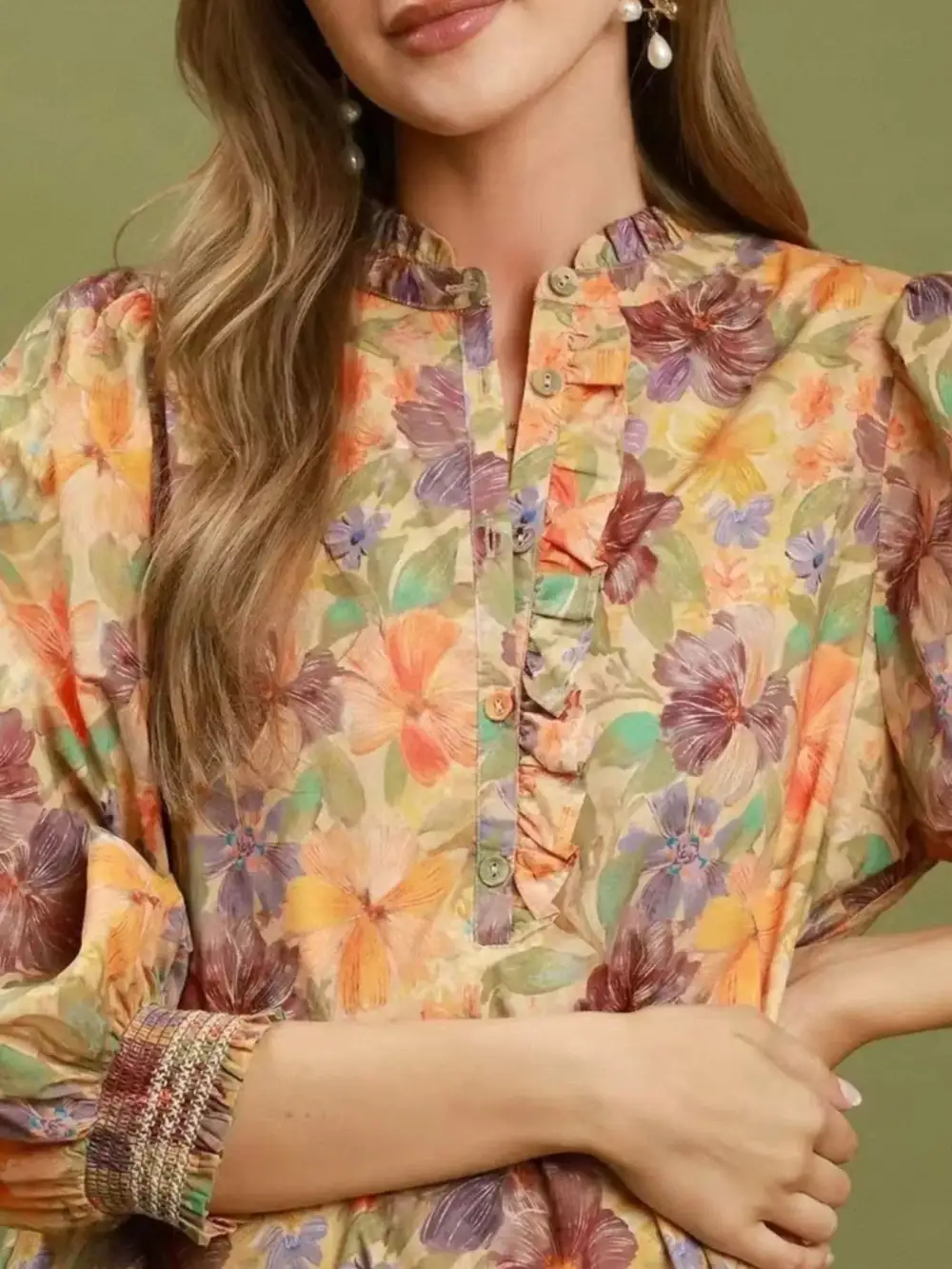 Floral Print Three Quarter Sleeve Pocketed Dress