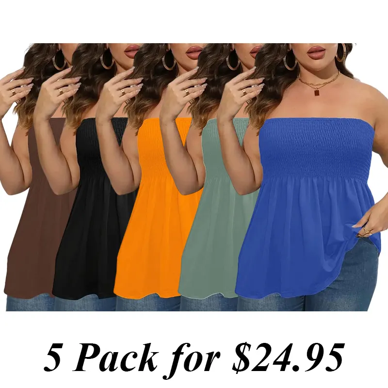 5PACK-Plus Size Tube Top For Ulder Tops Sexy Summer