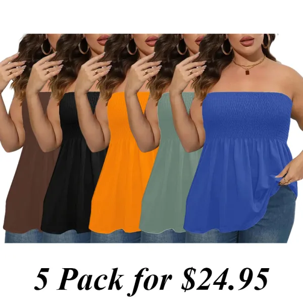 5PACK-Plus Size Tube Top For Ulder Tops Sexy Summer
