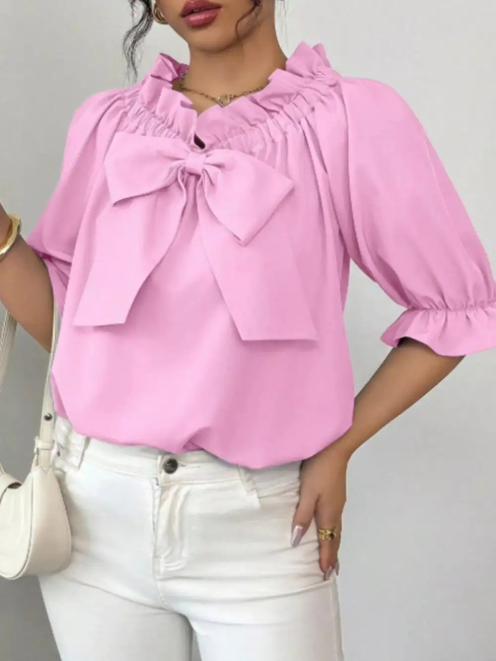 Bow Flounce Sleeve Blouse