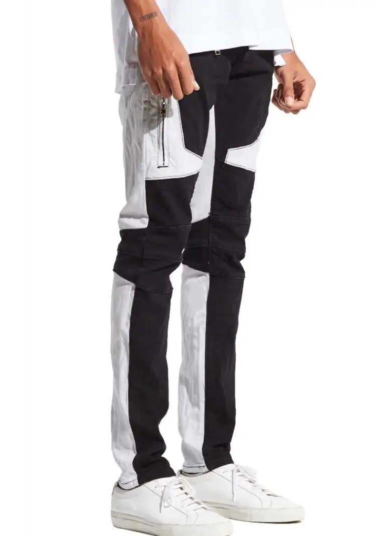Zipper Pocket Ribbed Biker Jeans