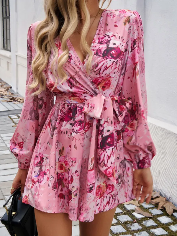 Bella Floral Long Sleeve High Waist Jumpsuit