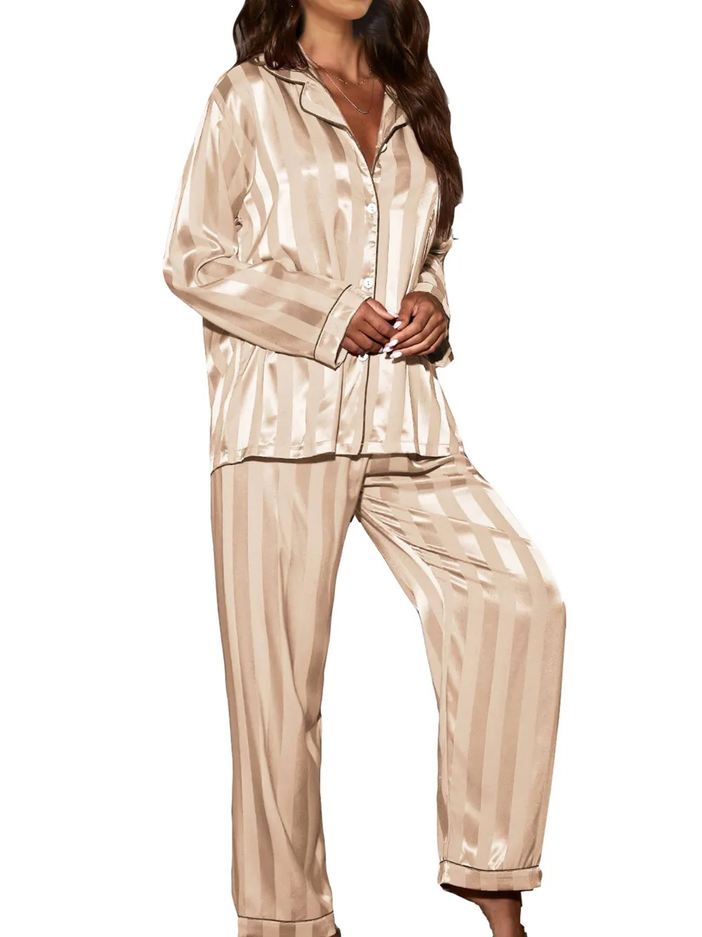 Button Front Satin Pajama Set