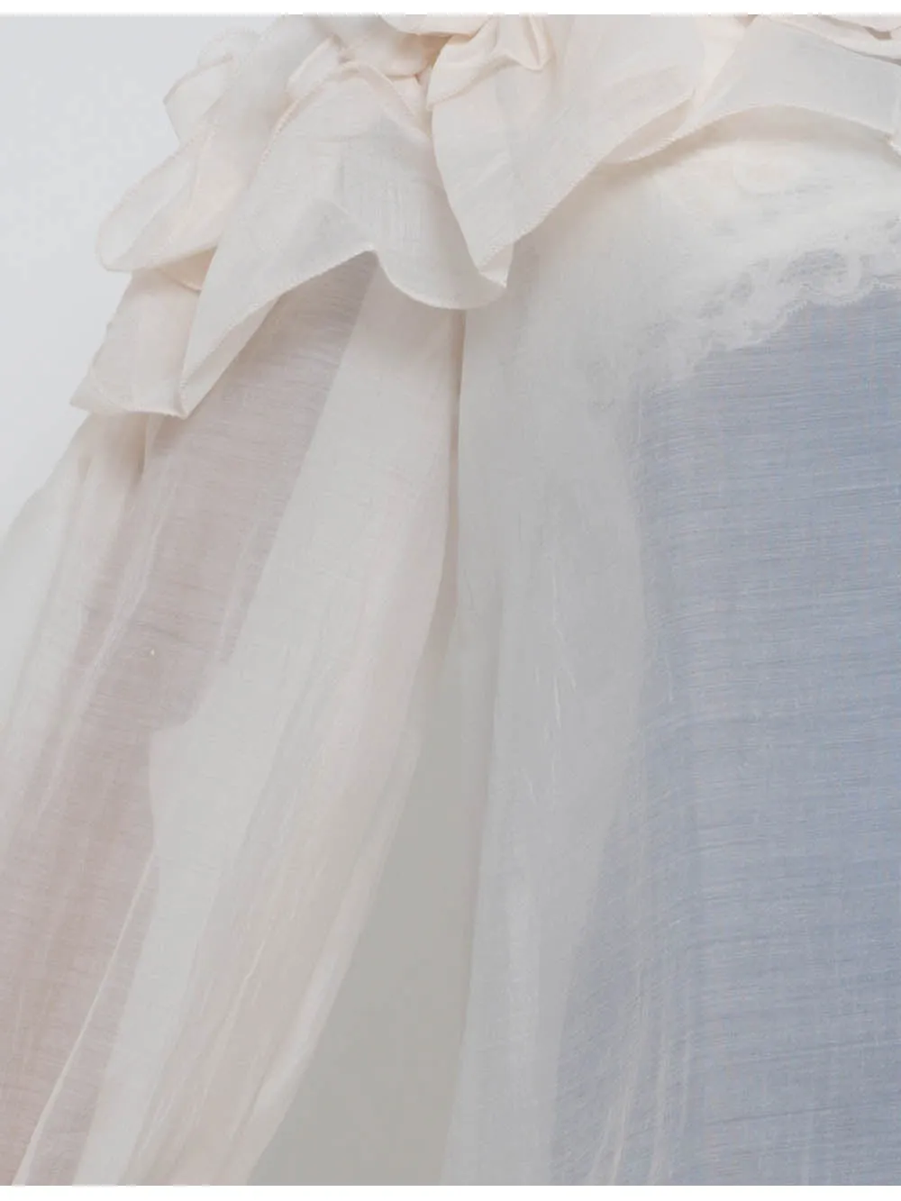 Chic D Irregular Ruffle Sheer Stand Neck Blouse