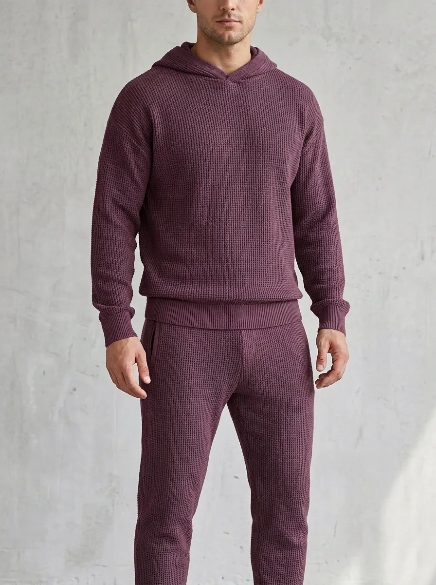 Refined Classic-Look Men's Knit Hoodie Jogger Set