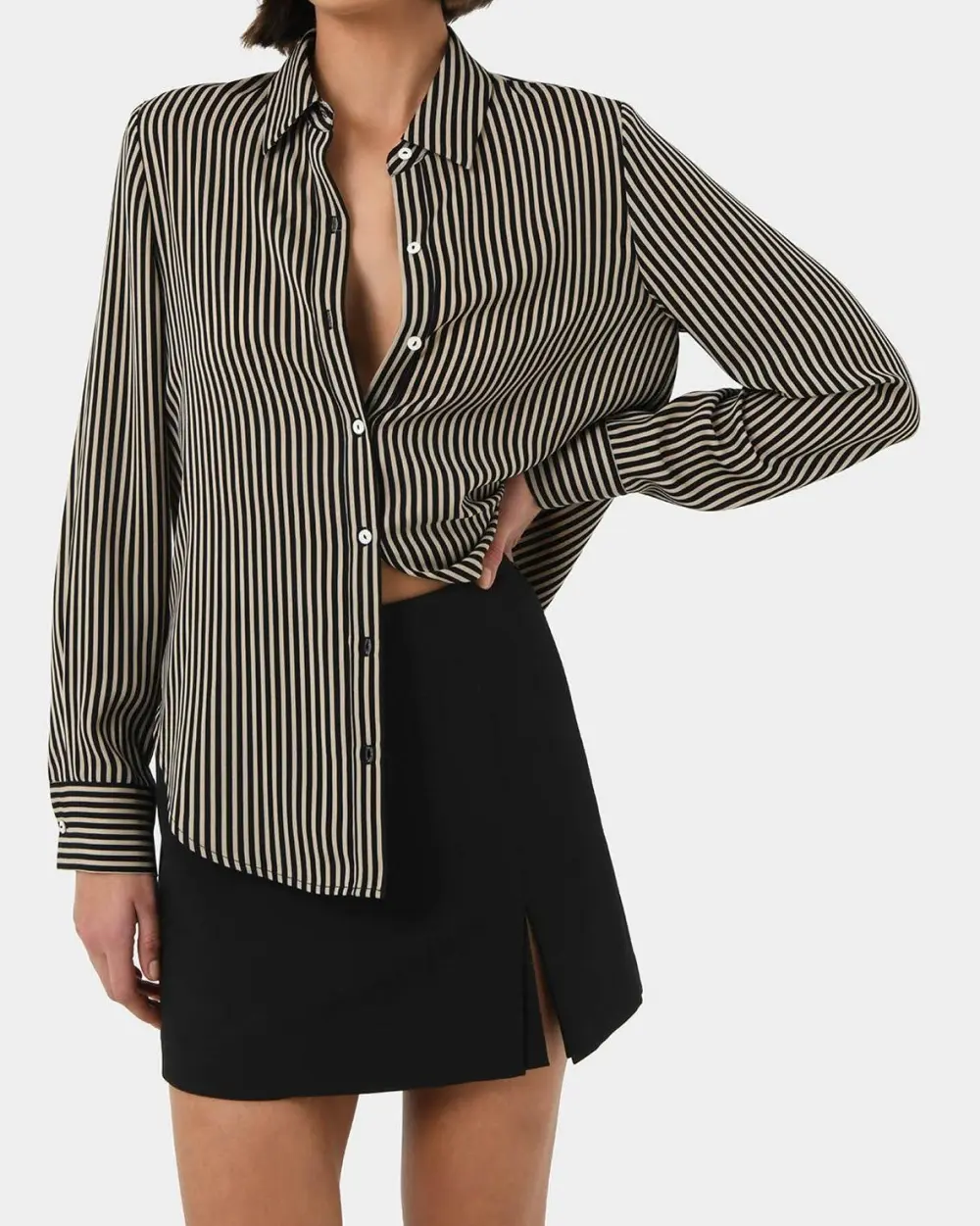 Collared Neckline Stripe Satin Shirt