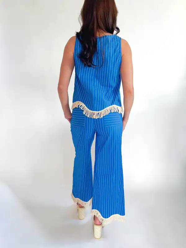Striped Fringe Top And Pants Set