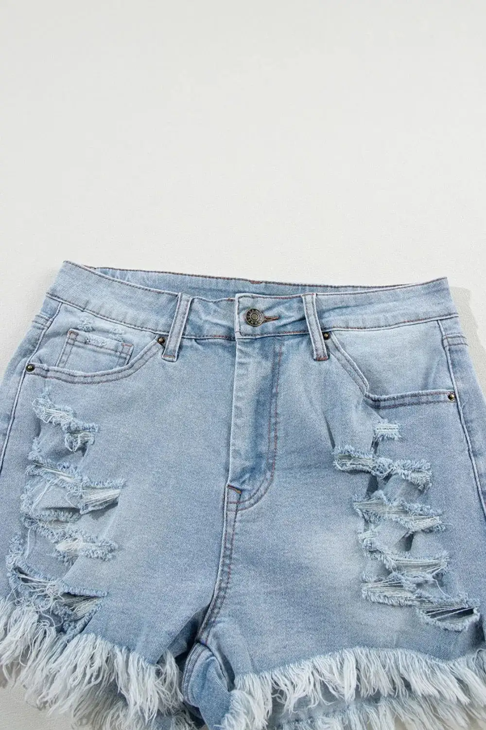 Distressed Raw Hem High-Waist Denim Shorts