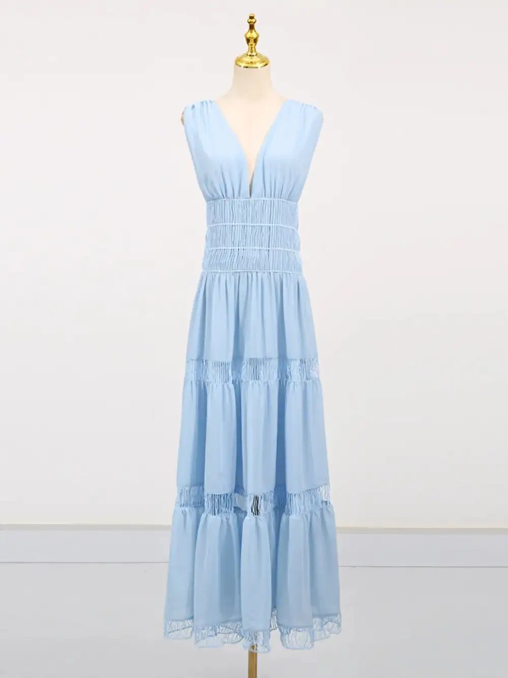 V Neck Tiered Sleeveless Maxi Dress