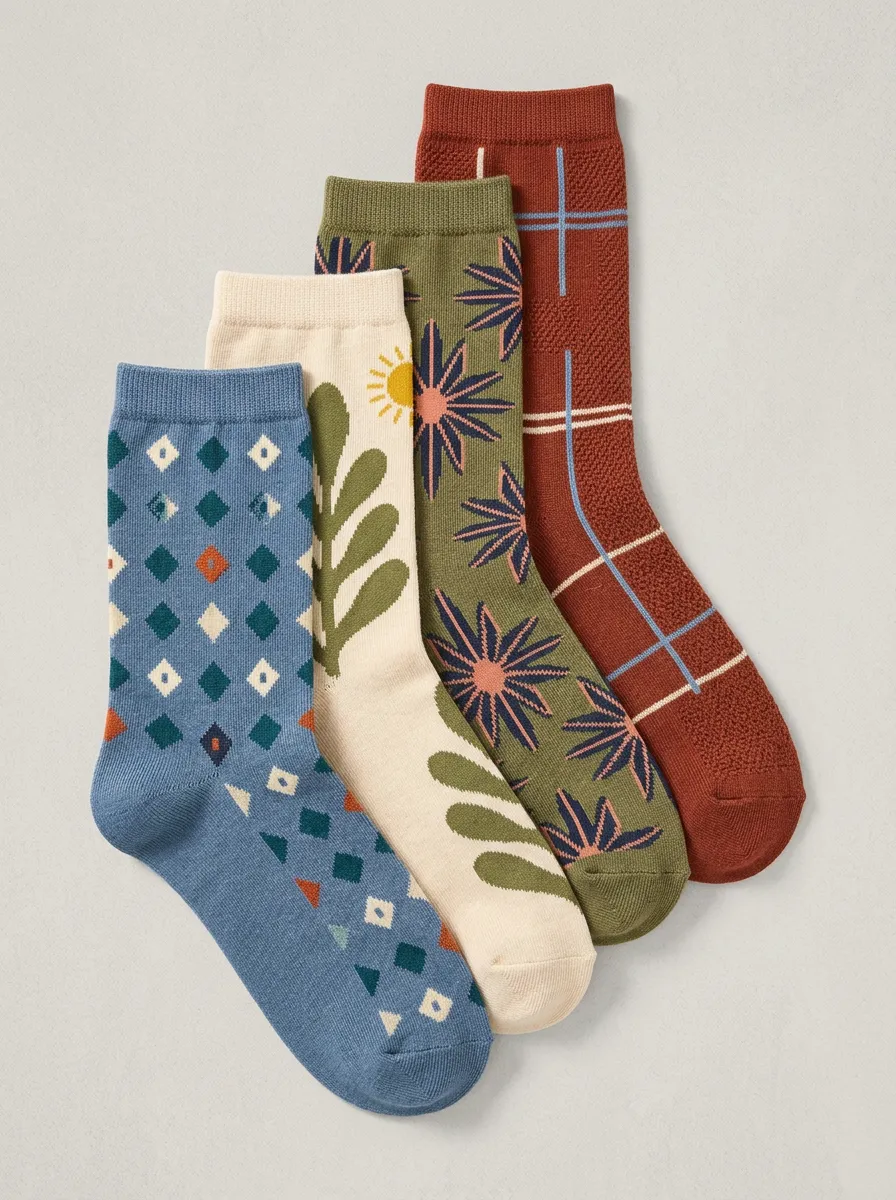 Geometric Boho Four-Pair Casual Socks