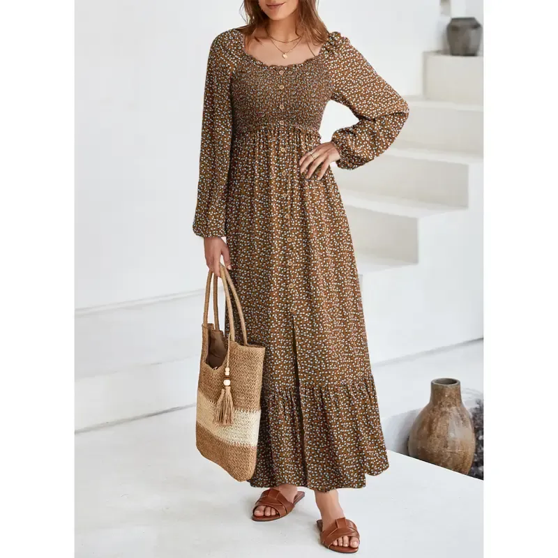 🔥Women's Bohemian FloralLong-Sleeve Dress