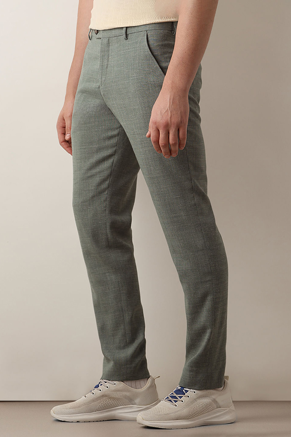 Green Linen Single Breasted Suit-Set Blazer