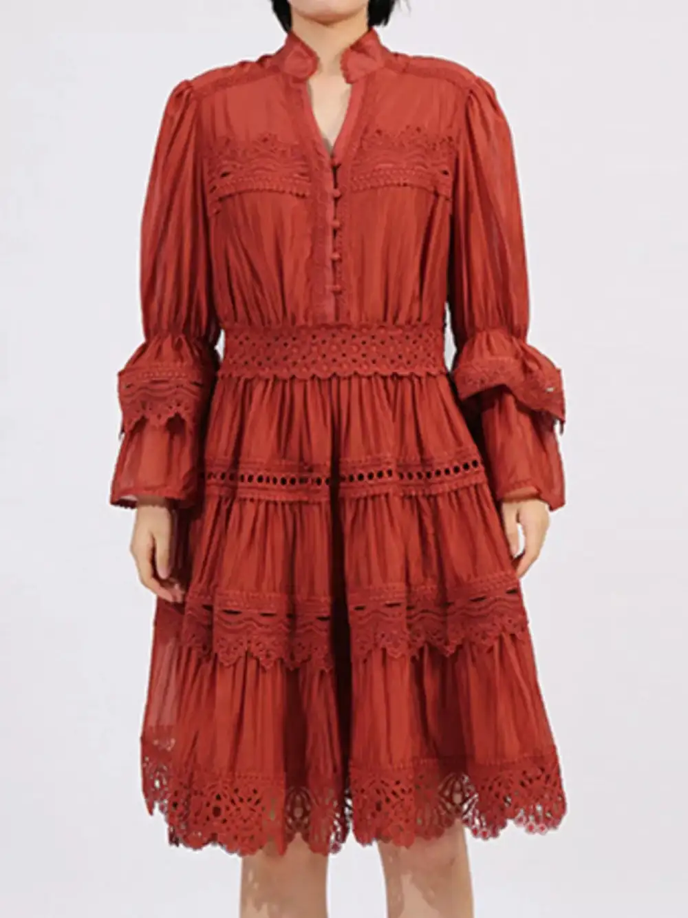 Easy Fit Lace Ruffle Long Sleeve Dress