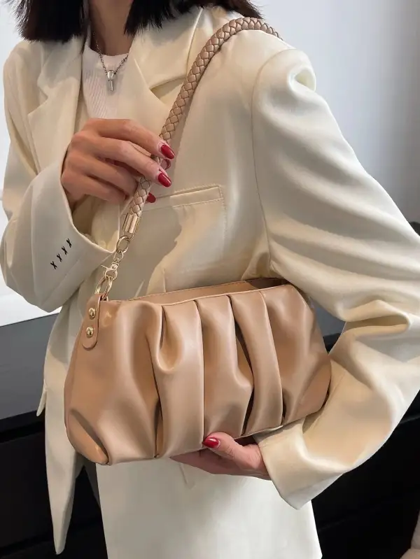 Pleated PU Leather Shoulder Bag