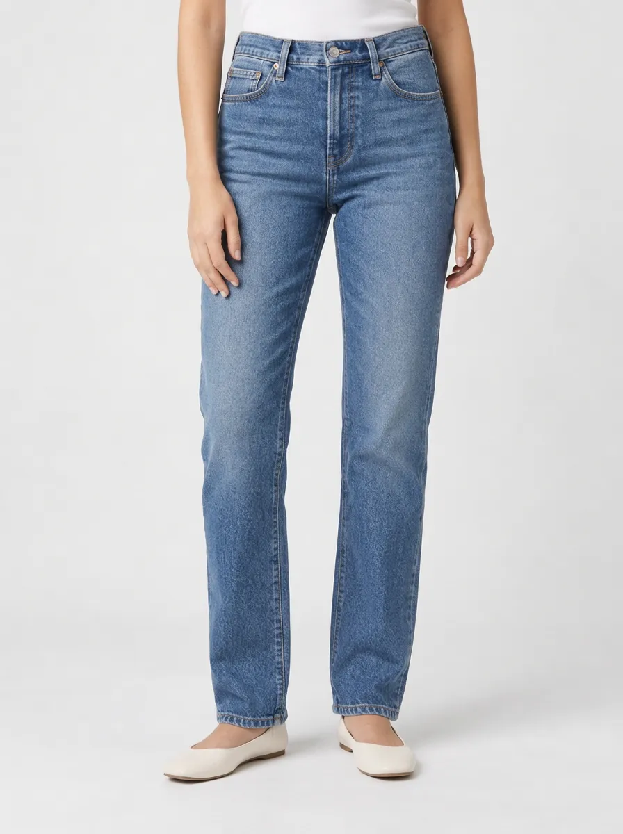 Easygoing Straight Leg High Waist Denim Jeans