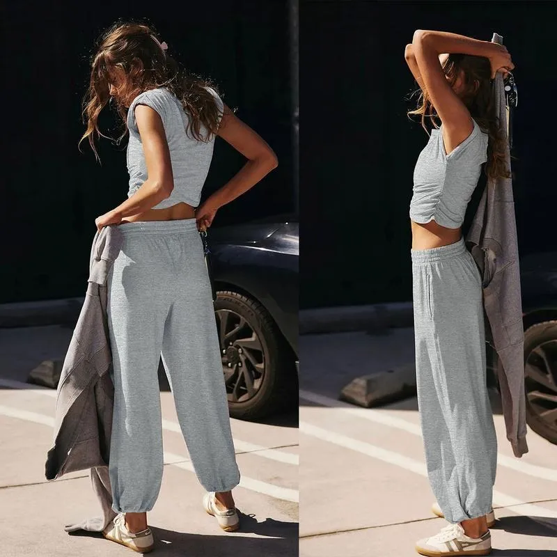 Women's Casual Short-Sleeve T-Shirt and Sweatpants Tracksuit