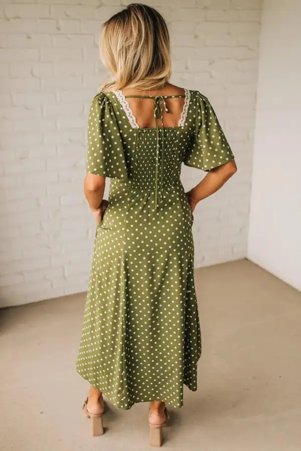 Polka Dot Printed Smocked Maxi Dress