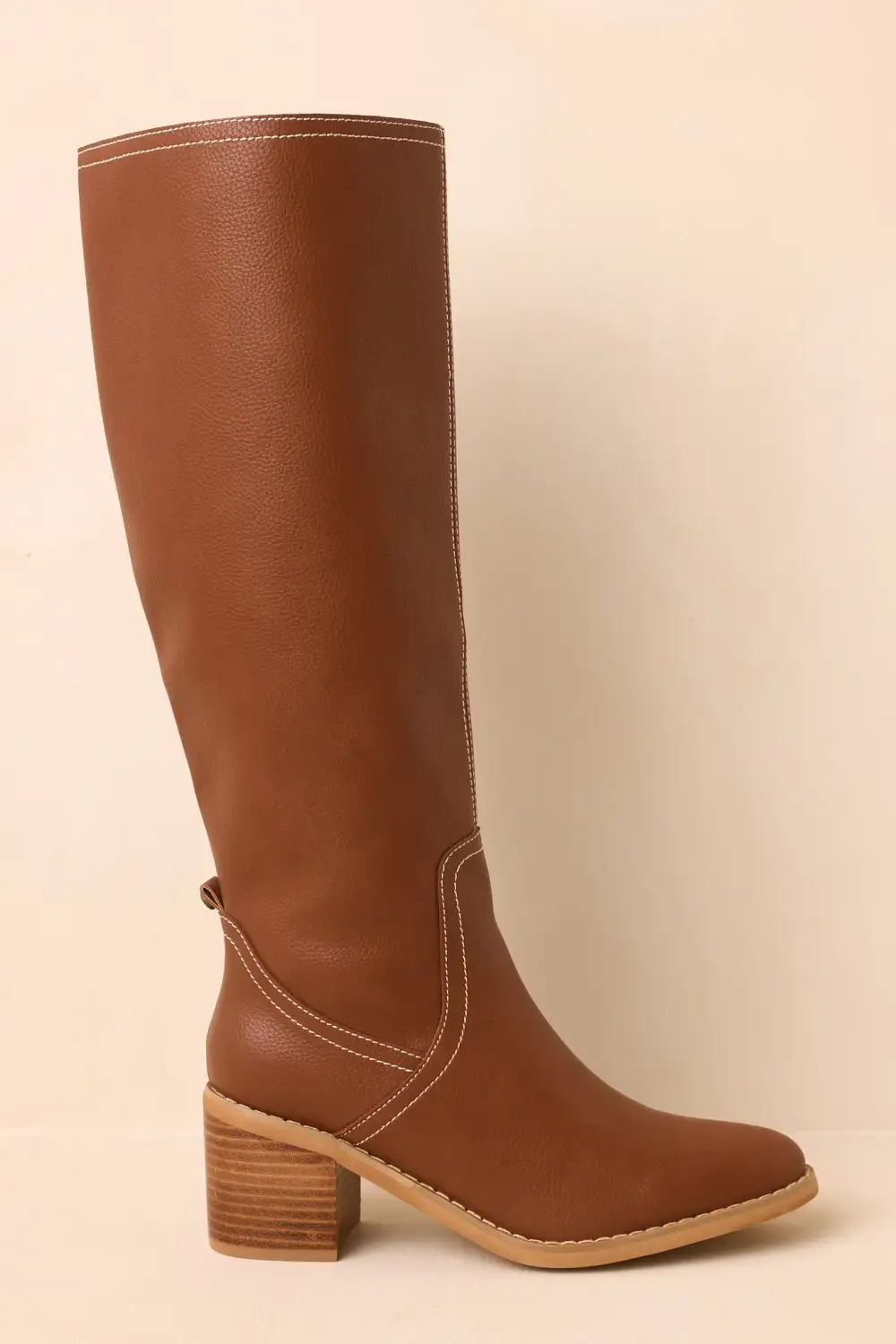 Faux Leather Almond Toe Block Heel Textured Knee High Boots