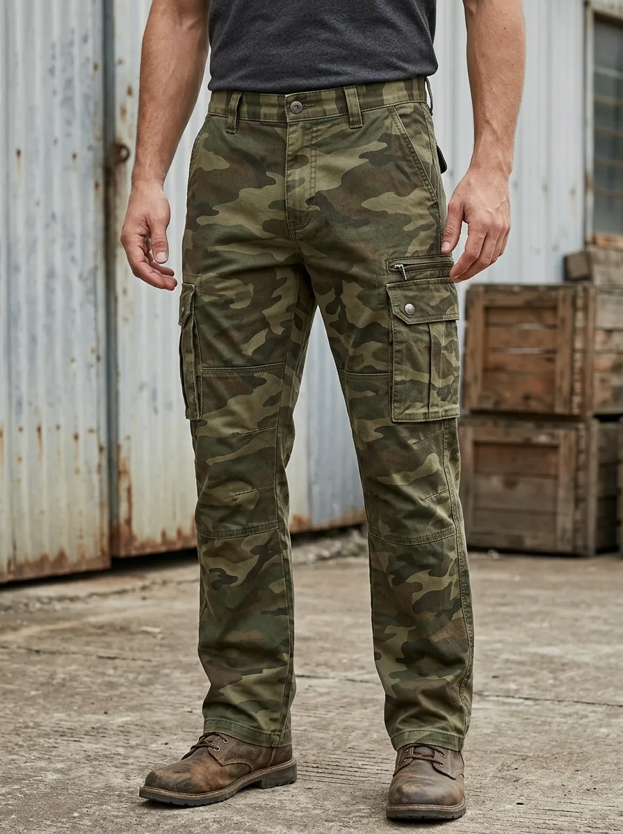 Men's Patrol Desert Camo Zipper Utility Pocket Reinforced Knee Cargo Pants