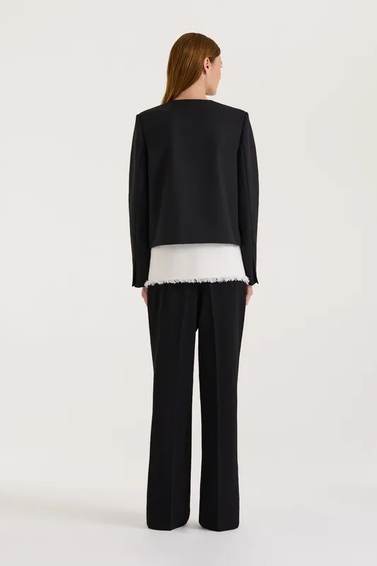 Black Cropped Collarless Blazer