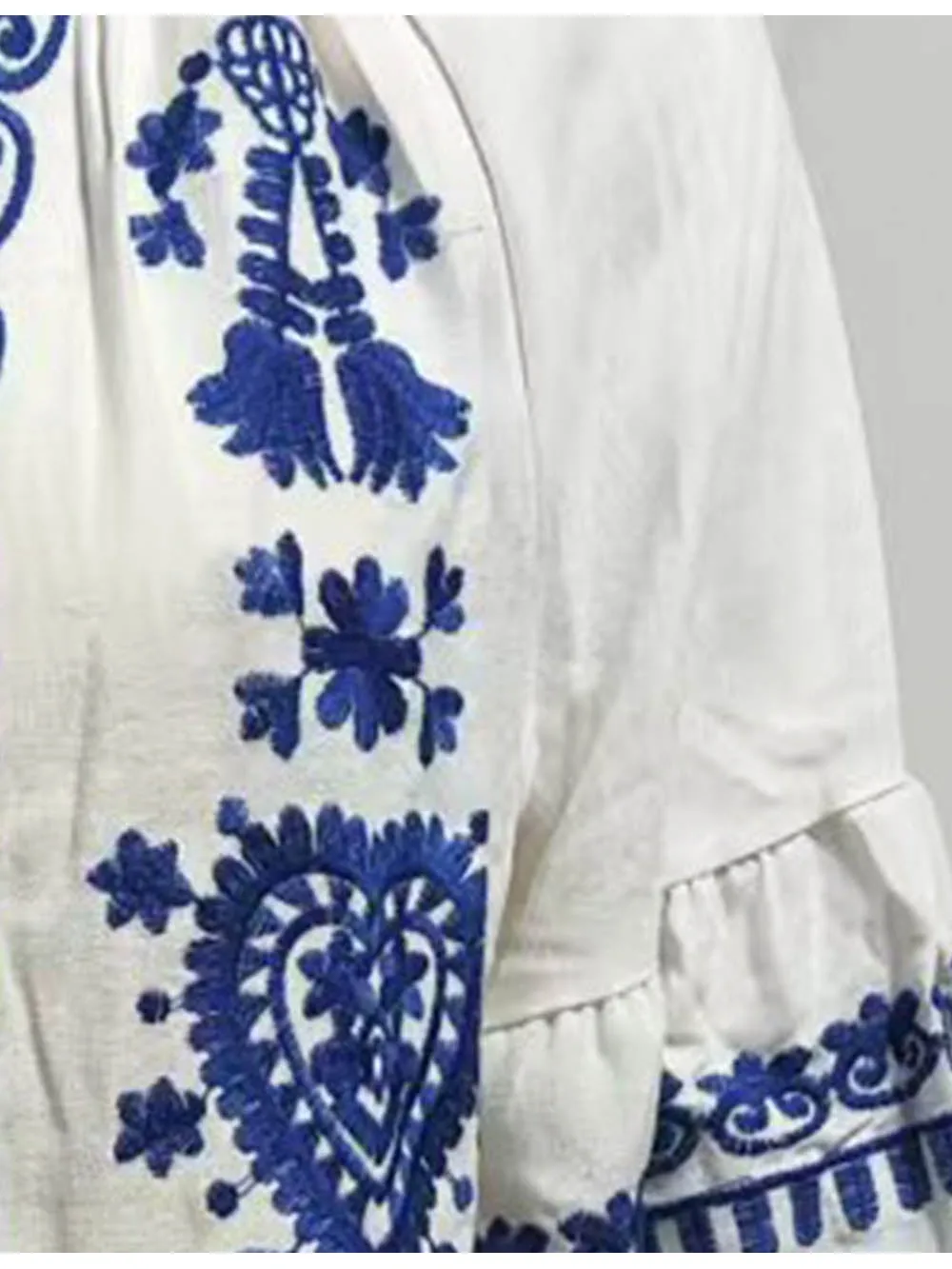 Boho Totem Embroidery Fringe Neck Mini Dress