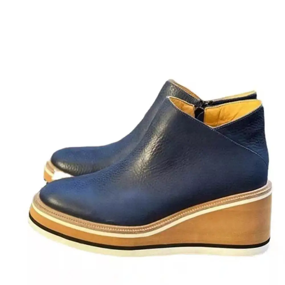 Ankle Wedge Boots with Zipper