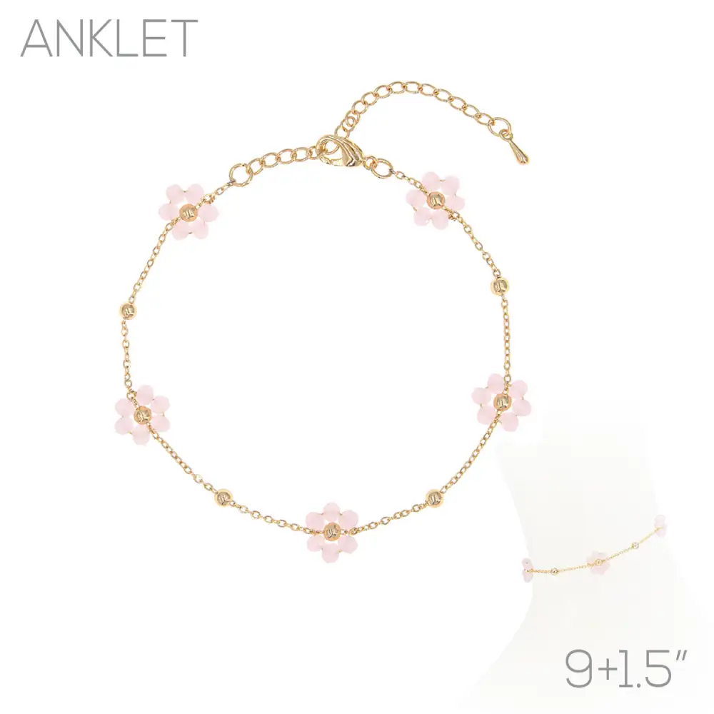 Polished Flower Charm Anklet