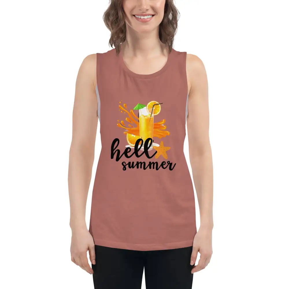 Printed Ladies Muscle Tank Hello Summer Tank Top