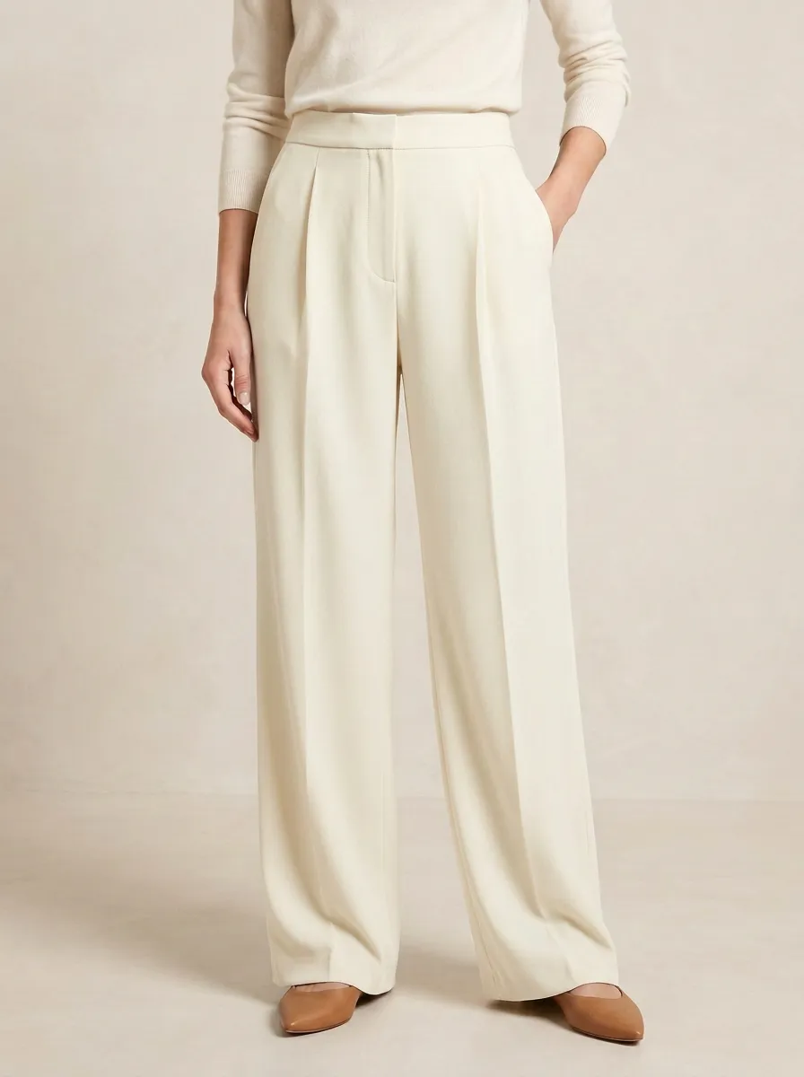 Office Contour Pleated Wide-Leg Trousers