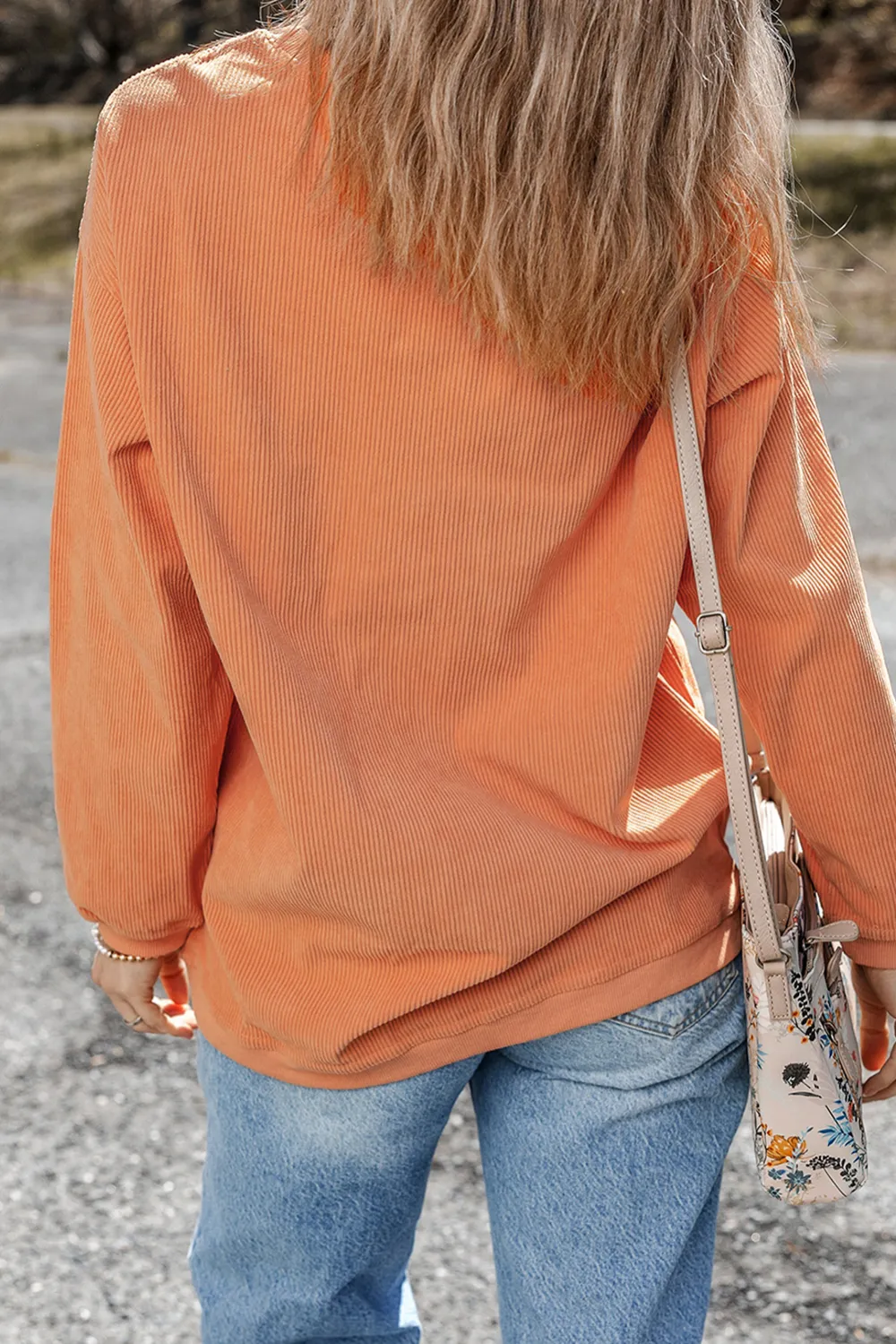 Casual Ribbed Crewneck Sweatshirt
