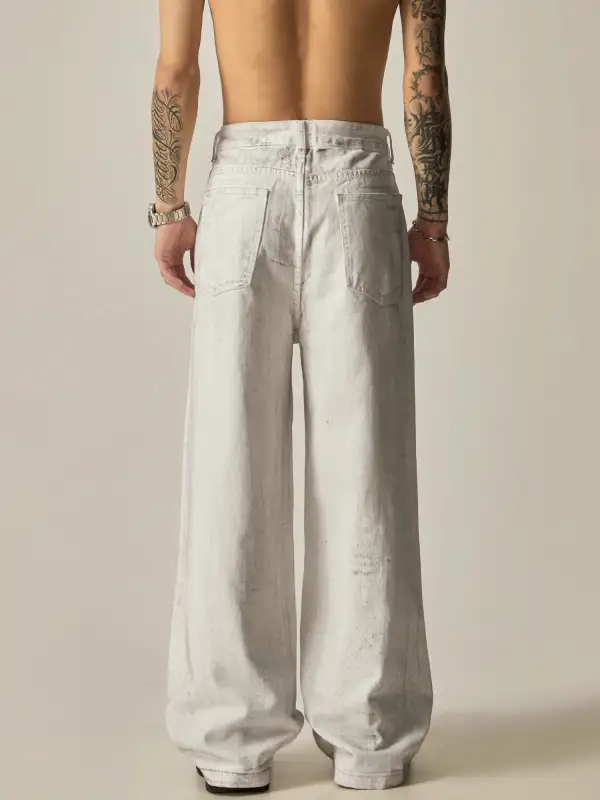 Distressed Wide-Leg Denim Jeans