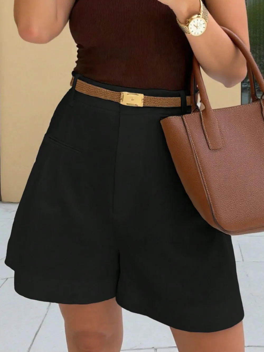 Textured High Waist Shorts
