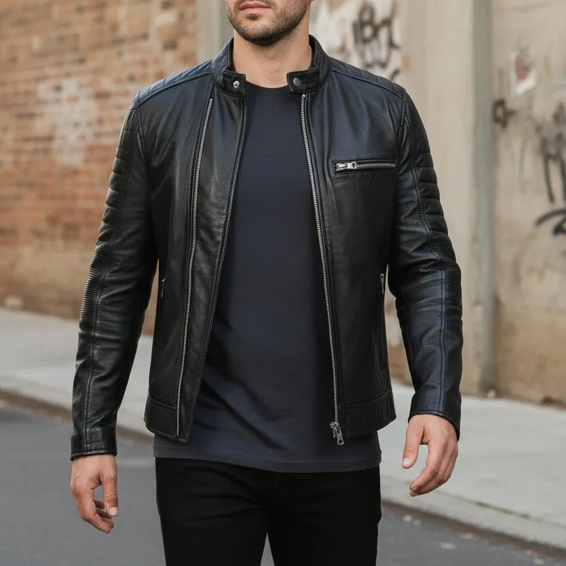 Outdoor Inspired Leather Biker Motorcycle Jacket