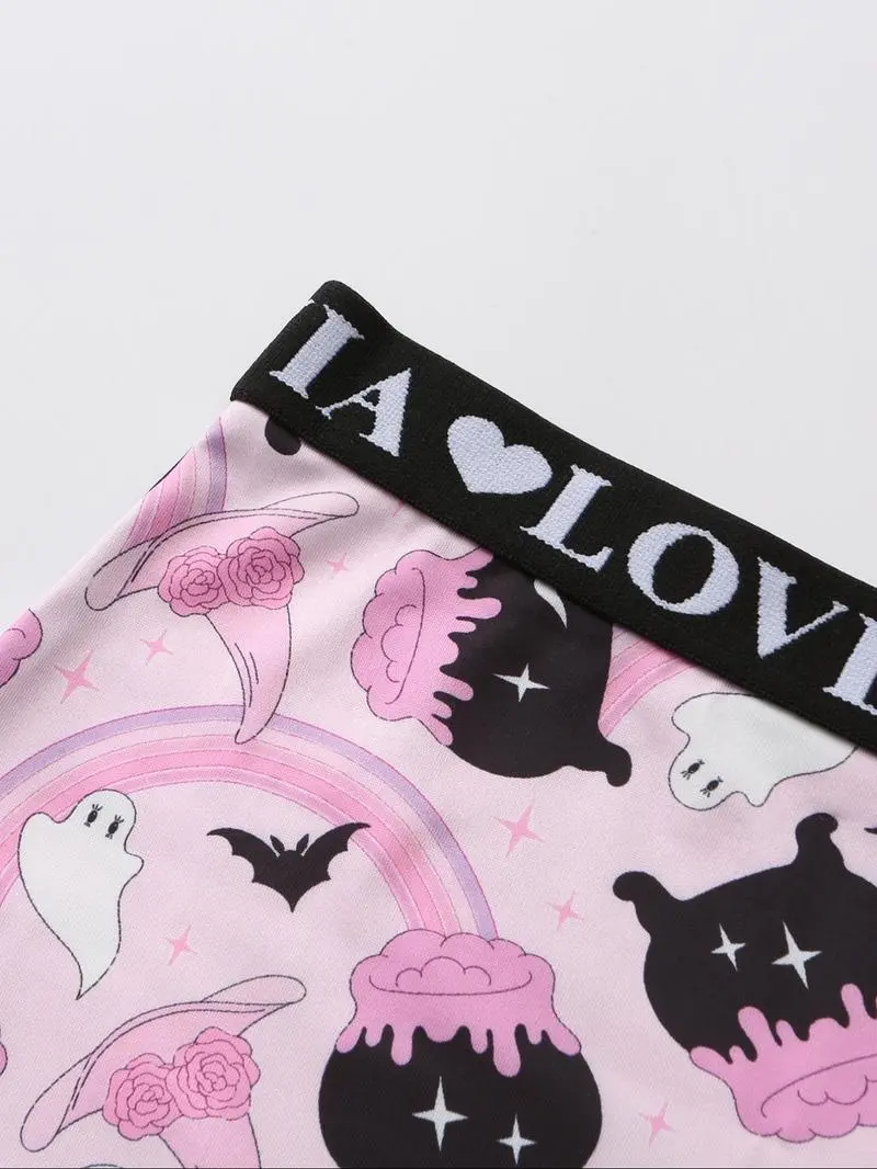 Women Cute Gothic Halloween Contrast Lace Hipster Panties, Contrast Binding Boyshorts