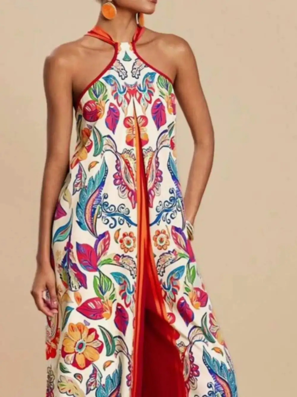 Printed Halter Wide Leg Jumpsuit