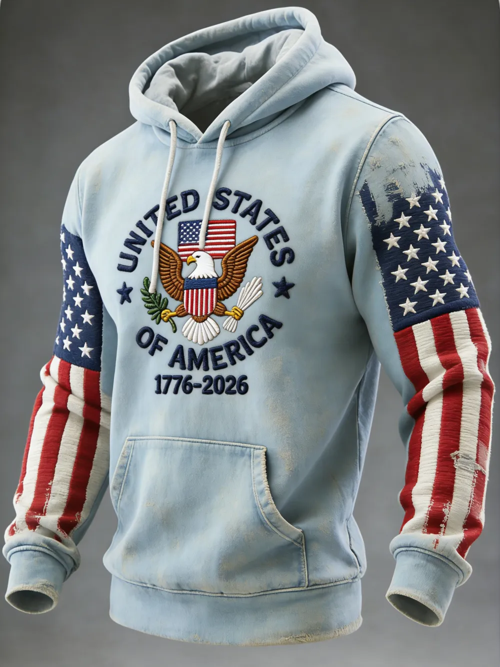 USA 250Th Anniversary ✦ Final Clearance Sale UNITED STATES OF AMERICA Embroidery Pattern Patchwork Hooded Sweatshirt