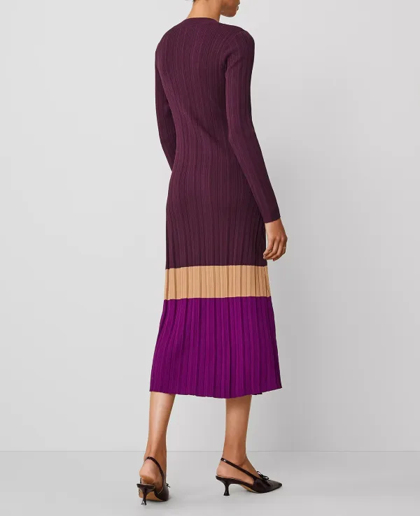 Colorblock Ribbed Mock Neck Sweater Dress