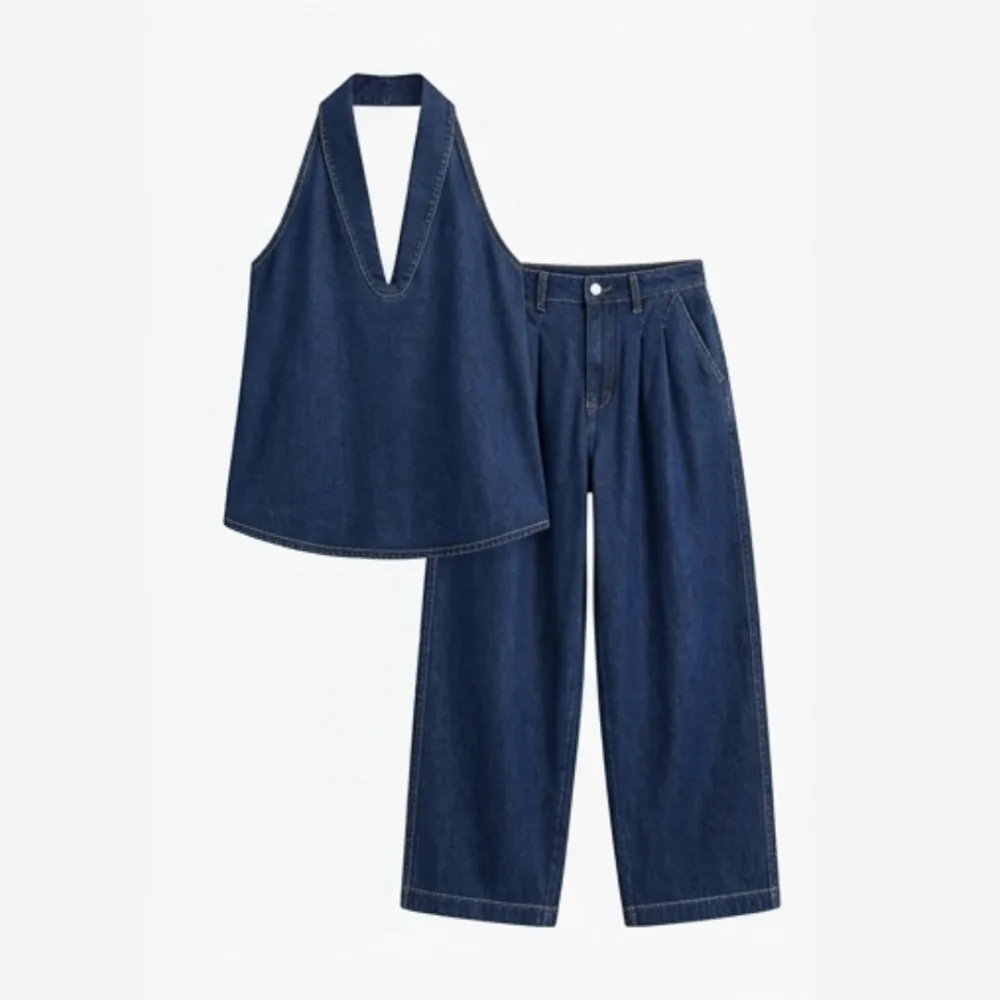Washed Denim Two Piece Set