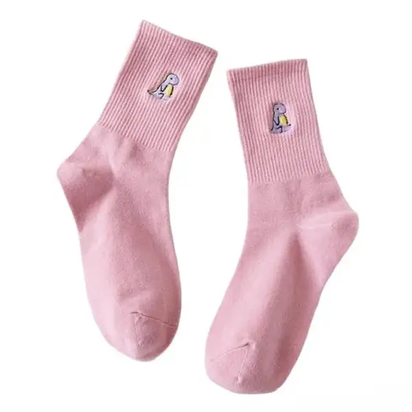 Dino Embroidery Soft Tone Socks