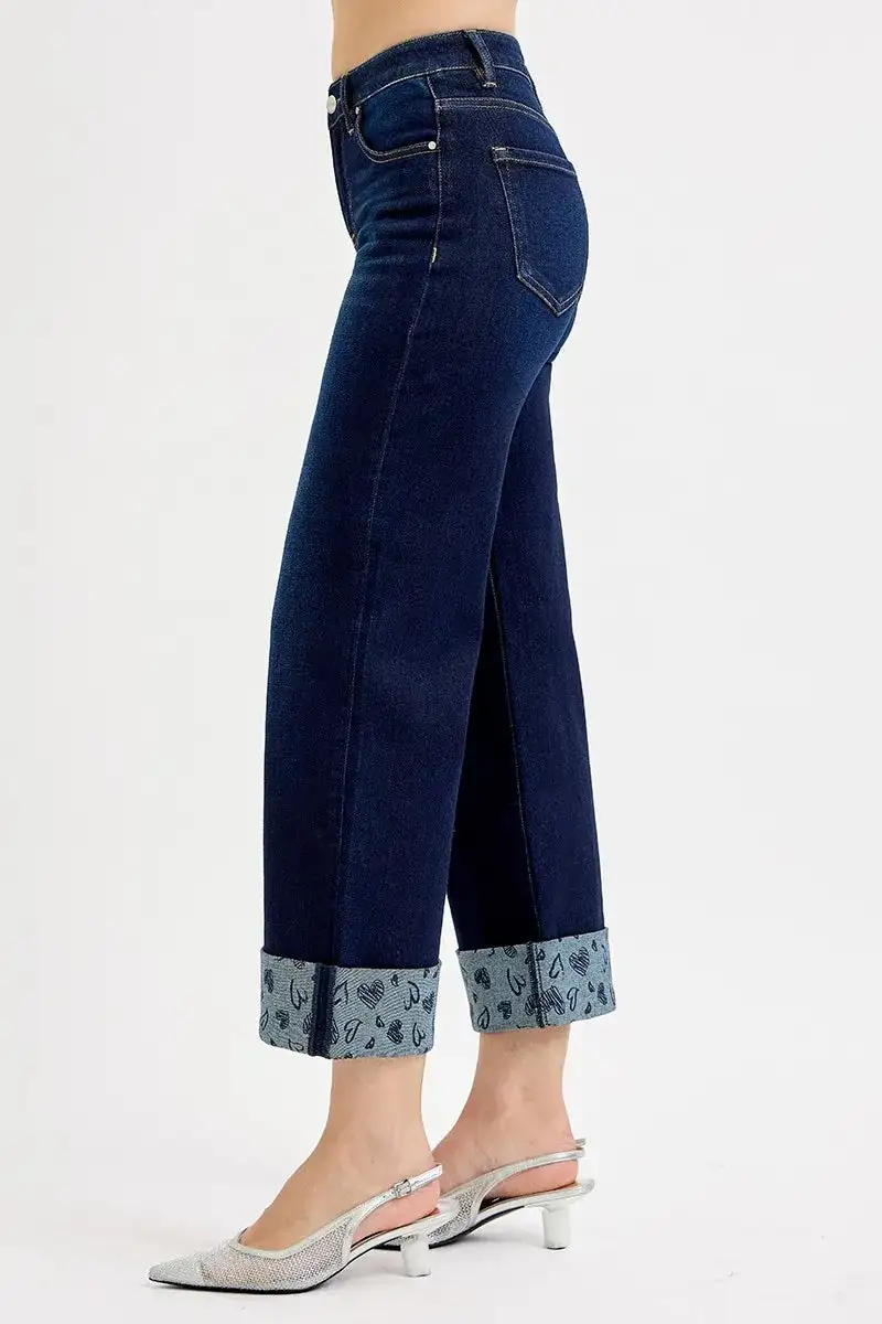 Everyday Mid Rise Cuffed Hem Wide Leg Jeans