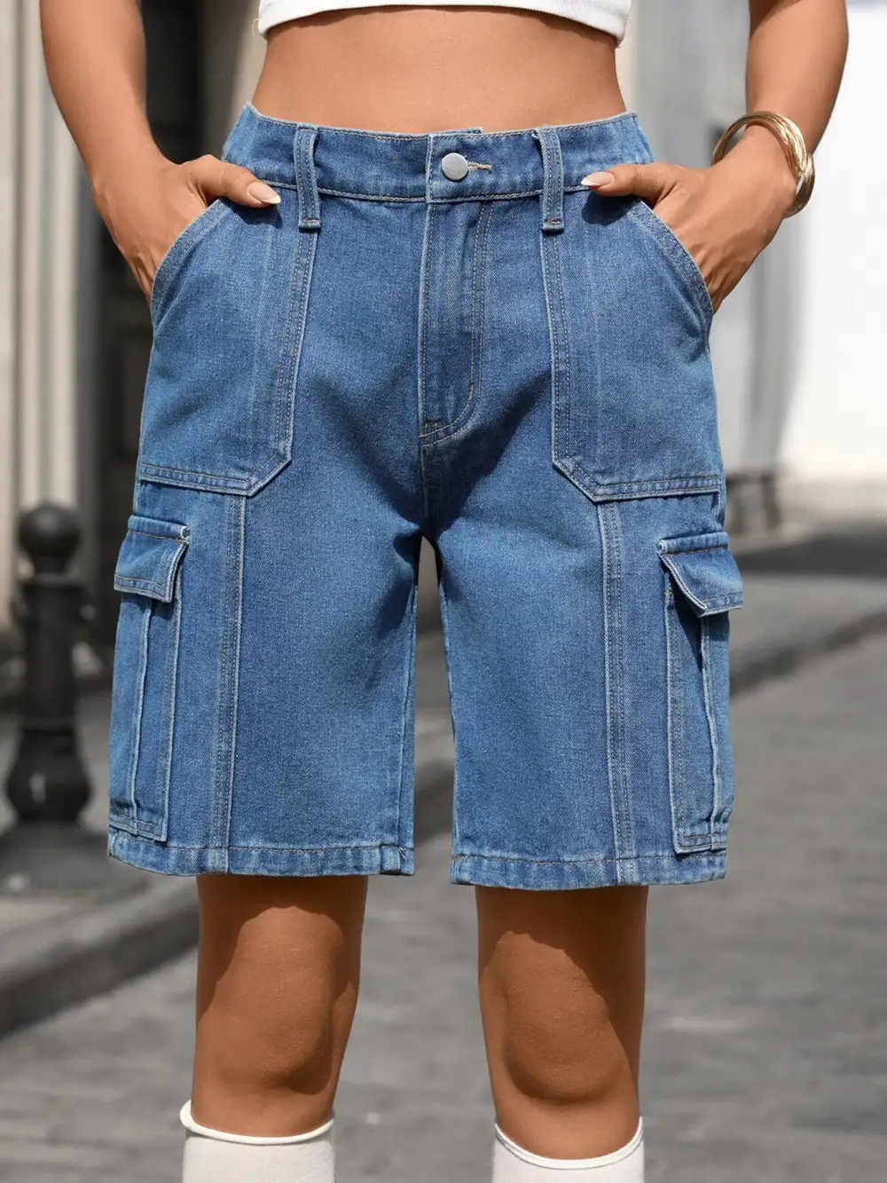 Street High Waist Pocketed Denim Shorts