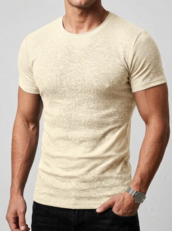Refined Ribbed Crew Neck Design Men's Slim Fit Short Sleeve T-Shirt