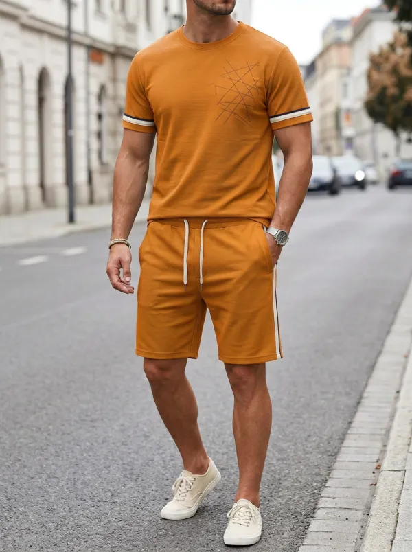 Casual Geometric Pattern Training Look Men's T-Shirt And Shorts Set