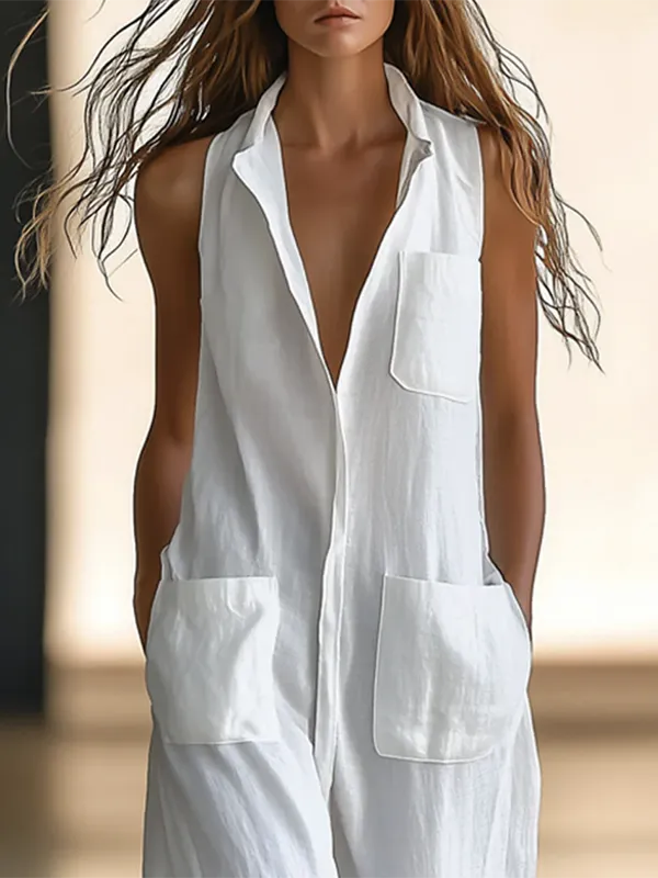 Losse Mouwloze Effen Kleur Split Joint Jumpsuits Met